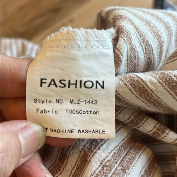 Comfy Cotton Tan White Striped Shirt Dress New Midi - Picture 8 of 9